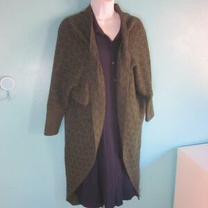 Lazybones Australia Size M Long Green Organic Cotton Print Cardigan Sweater Top